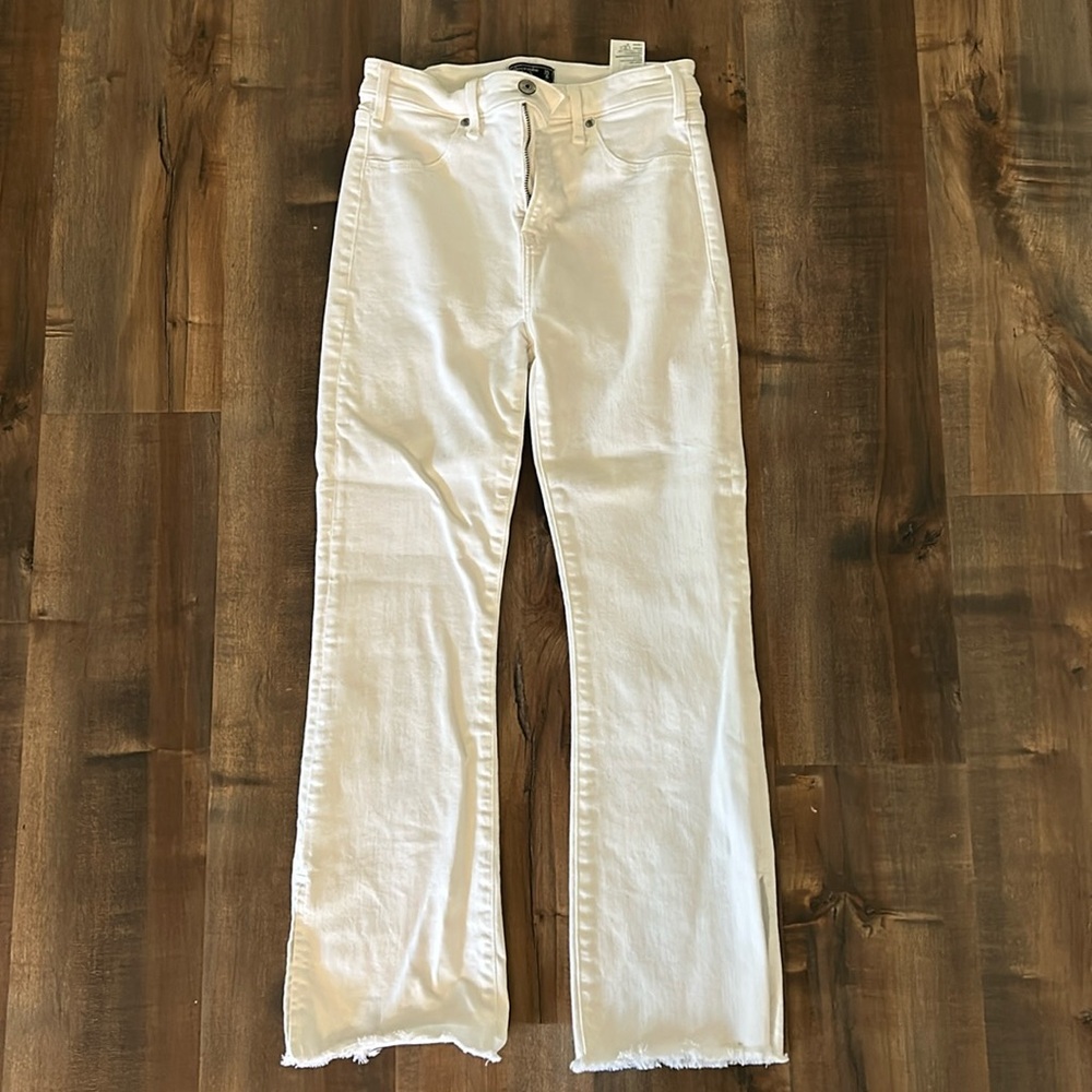 Abercrombie white flared high rise jeans